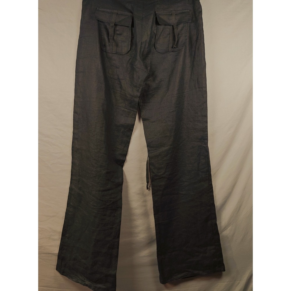 Rubber Ducky Productions Womens Wide Leg Button Fly Linen Pants small Black - Picture 2 of 5